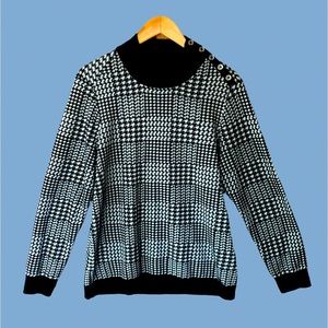 Calvin Klein Chevron Black & White Button Detail Sweater